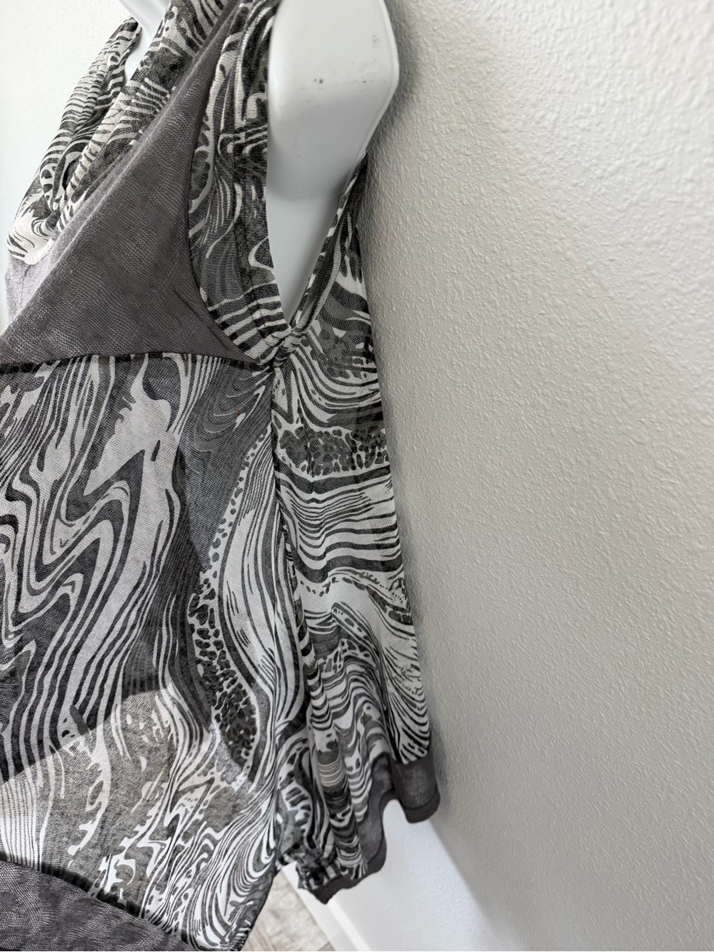 Fantazia Grey Layered Tank with Black & White Printed Trim - Picture 6 of 13
